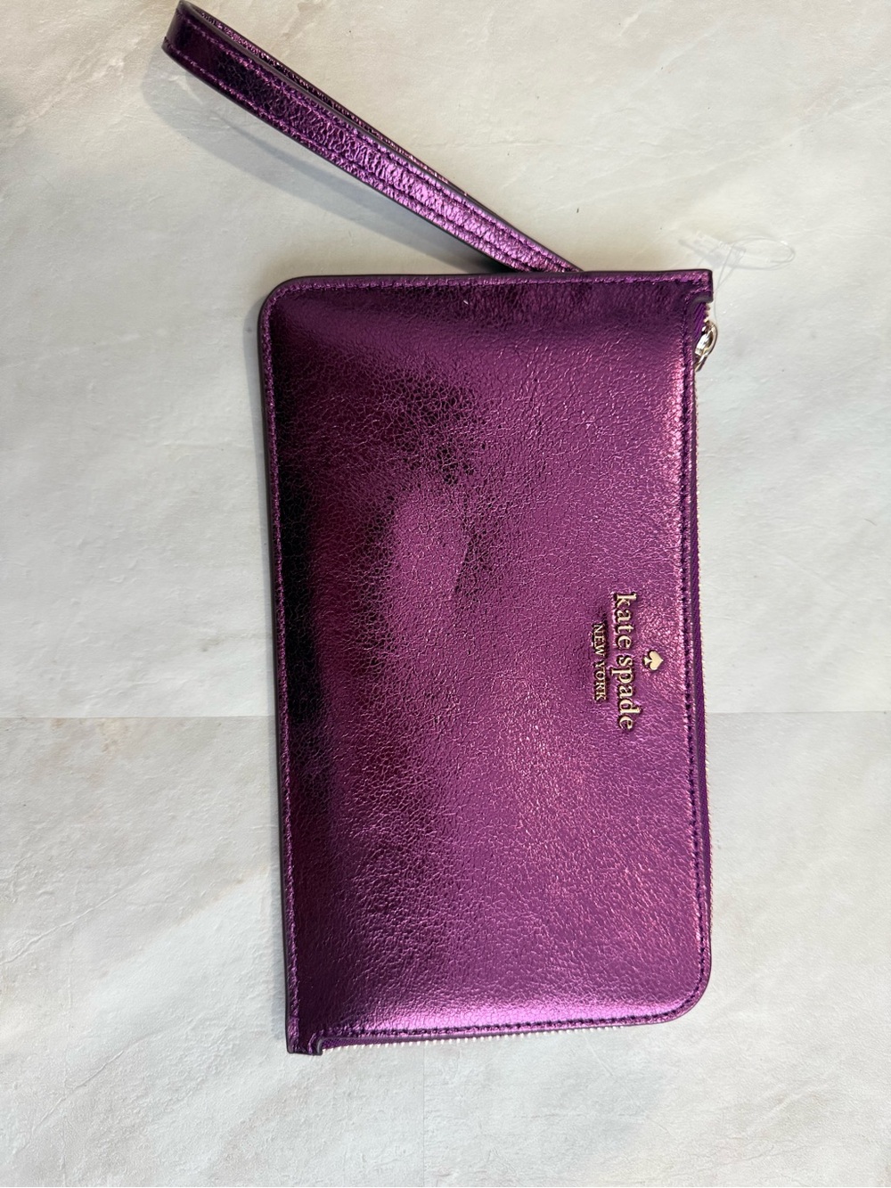kate spade Metallic Plum Zip Wristlet in Shiny Purple
